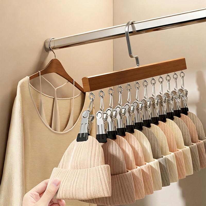 Wood Multi-Function 12 Clips Underwear Clip Wardrobe Clothes Hanger