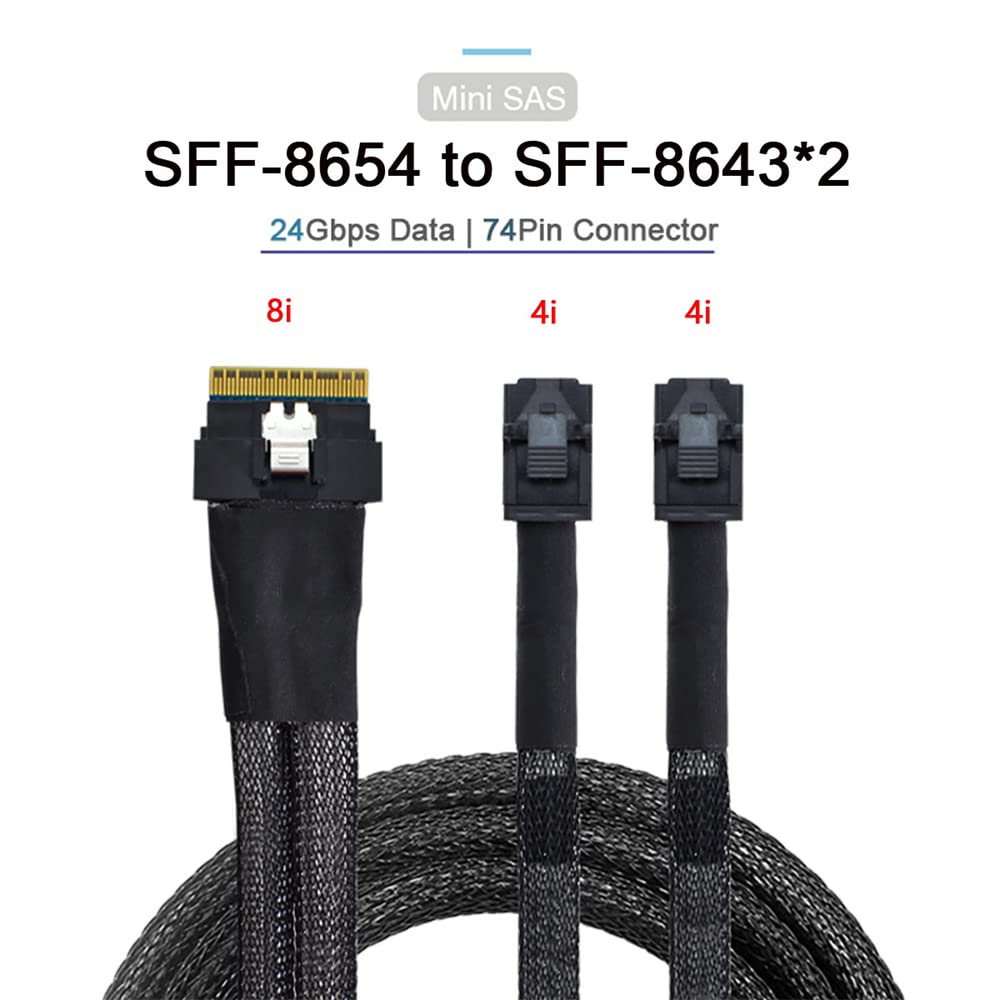 NFHK UltraPort Slimline SAS Slim 8i to Dual 4i Mini SAS HD Cable PCI-E 4.0 SFF-8654 74-pin SFF-8643 PCI-Express