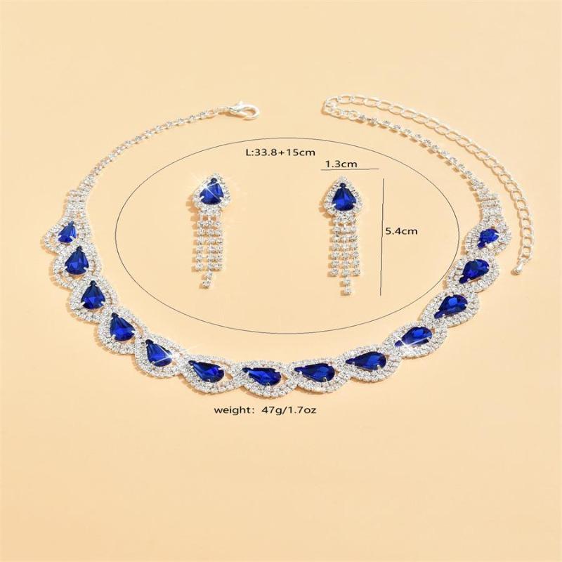 Jewelry Set Colored Water Drop Necklace Earrings Two-Piece Set Bridal Wedding Dress Versatile Fashion Accessories Women