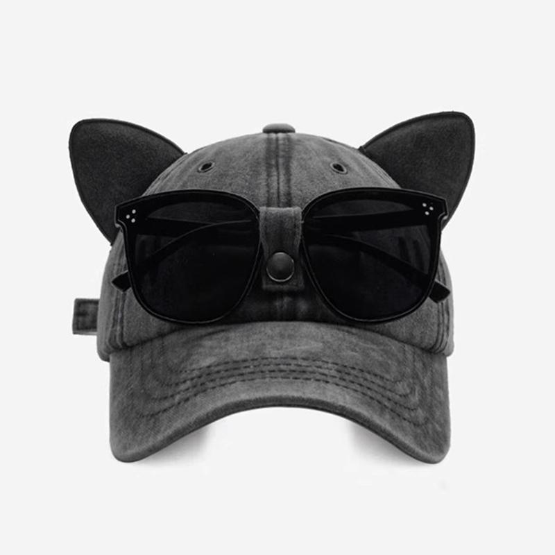 Unisex Cute Cat Ears Decoration Baseball Caps Outdoor Adjustable Personality Glasses Aviator Hat Casual Sunscreen Hat
