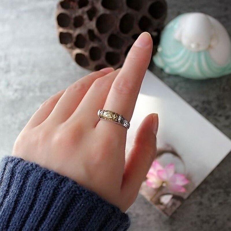Retro ,Old ,Simple ,Ethnic ,Six -Character Mantra ,Ming Mantra ,Transit Pearl Ring ,Female Opening ,Turnable Silver Jewelry