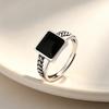 New Square Retro Simple 925 Sterling Silver Jewelry Geometric Opening Rings  02902