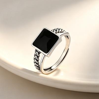 New Square Retro Simple 925 Sterling Silver Jewelry Geometric Opening Rings 02902