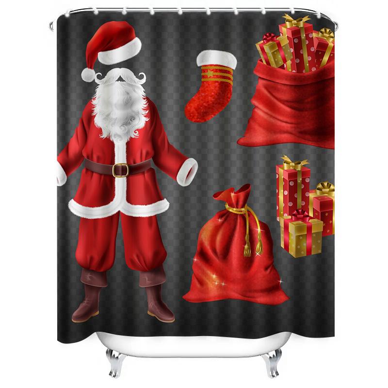 TU Christmas Santa Claus Shower Curtain Festive Holiday Bathroom Decor Reindeer Snowman Pattern Waterproof Home Decor Gift Idea