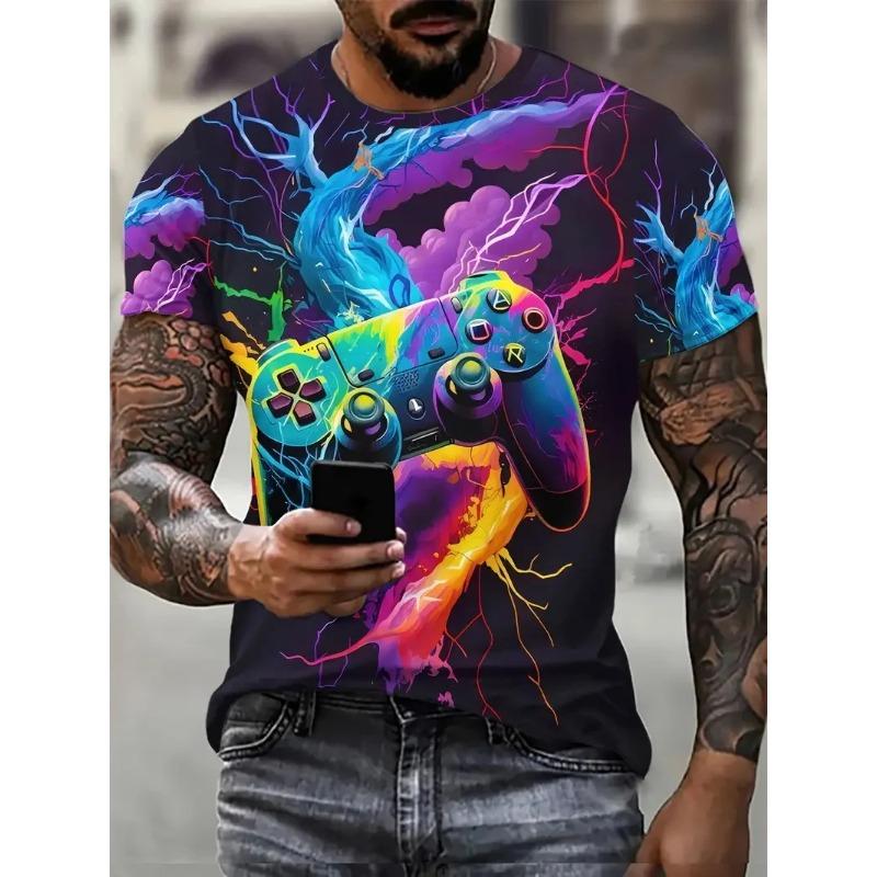 Summer Round Neck 3D Game Pattern Print Top Fashionable Casual Short Sleeved Men's T-shirts