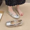 Fashion Shallow Mouth Mary Jane Shoes Women's Xia New Round Toe Soft Sole One Word with Rhinestone Flat Ballet Flat Single Shoes