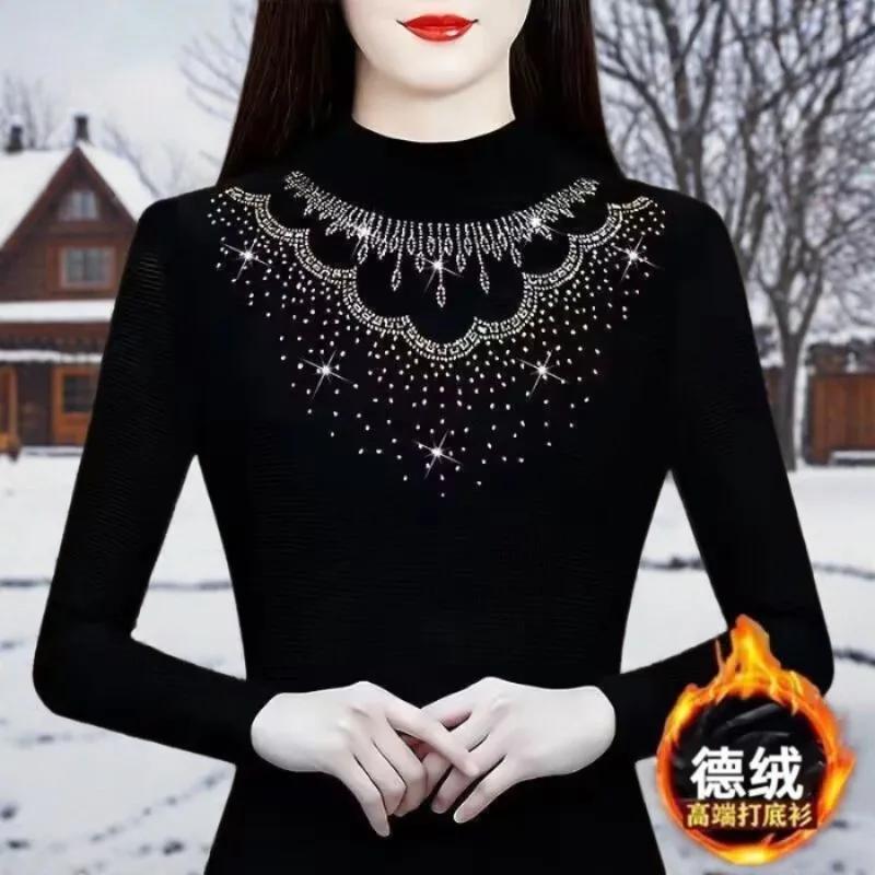 Fashionable Inner Layer Plus Velvet Thickened Women's New Autumn Winter Versatile Tops