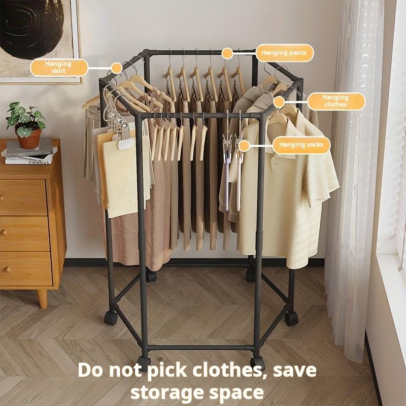 Hexagonal Rotatable Clothing Rack with Wheels – Sturdy 16mm Metal Tube, Freestanding Vertical Garment Hanger,  Black/White