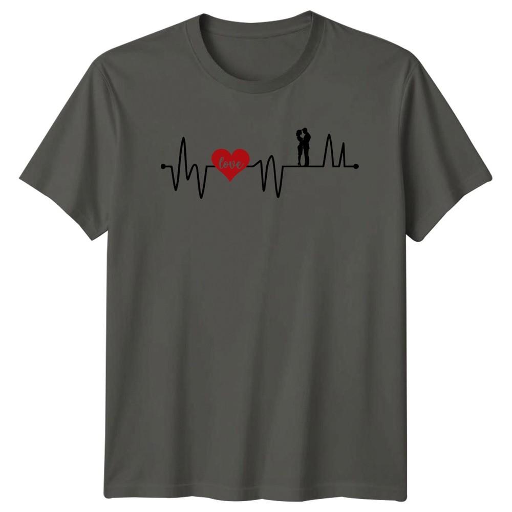Love Is My Heartbeat Couple ECG TShirt Relationship RoUnisexce Anniversary S