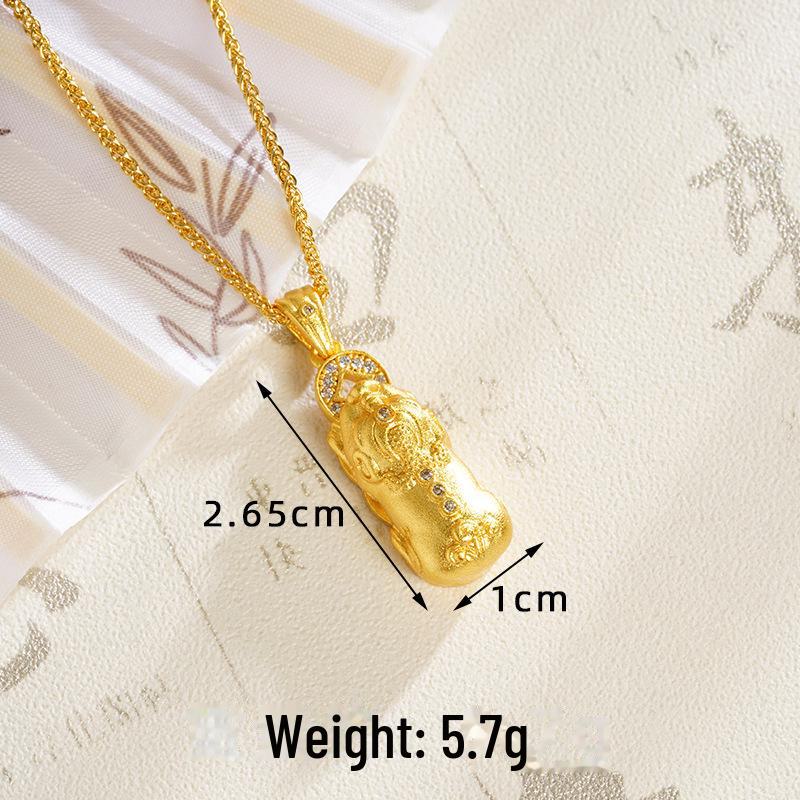 Ancient Vietnamese Gold Sand Pixiu Diamond Pestle Pendant Gourd Necklace