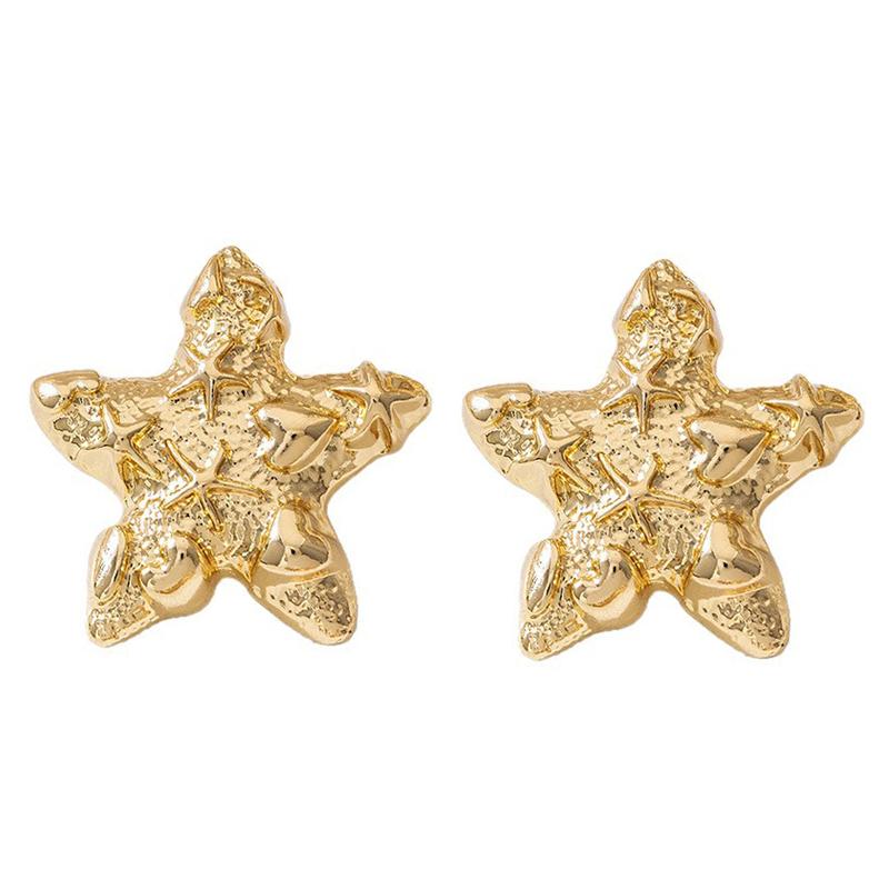Thick Textured Metal Star Post Earrings For Women Fashion Zircon Classic Trendy New Style Punk Daily Accessories Gifts MQF168
