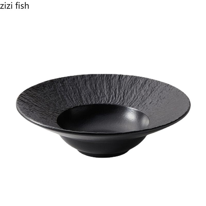 Farfurie ceramică cu textură de rocă de culoare solidă, farfurie groasă pentru supă, farfurie pentru salată, farfurii pentru paste, bucătărie moleculară, tacâmuri speciale
