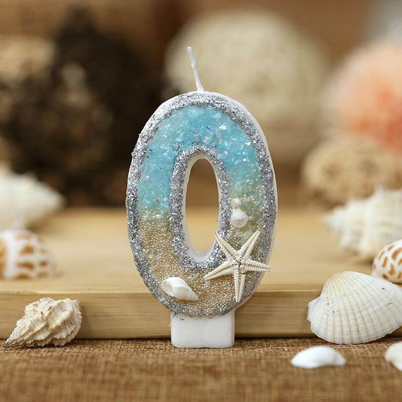 

0-9 Digital Blue Ocean Theme Candles Summer Beach Party Birthday Cake Candle Decoration Number Mermaid Party Cake Decor Supplies