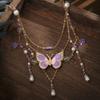 Rhinestone Multilayer Necklace Pearl Beads Chain Choker Elegant Butterfly Pendant Necklace  Gifts