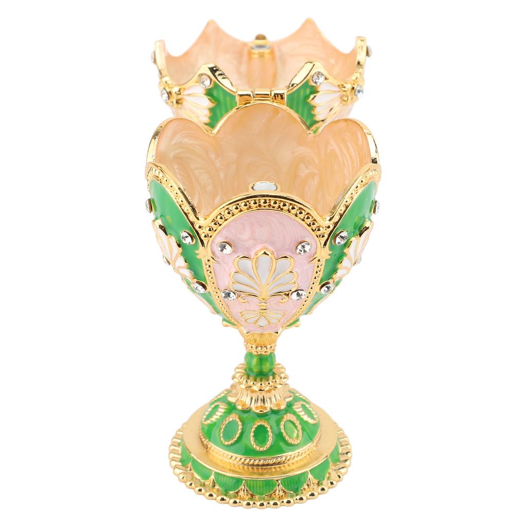 Easter Egg Shaped Trinket Box Hand Painted Decorative Rhinestones Alloy Hinged Enameled Jewelry Box for Rings Necklaces