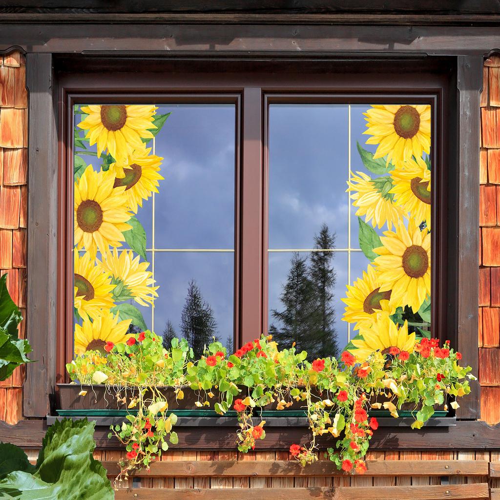 Sonnenblumen Fensteraufkleber für Wohnzimmer- und Balkonglasdekoration, Wasserdicht, Durchscheinend und Verschönernd