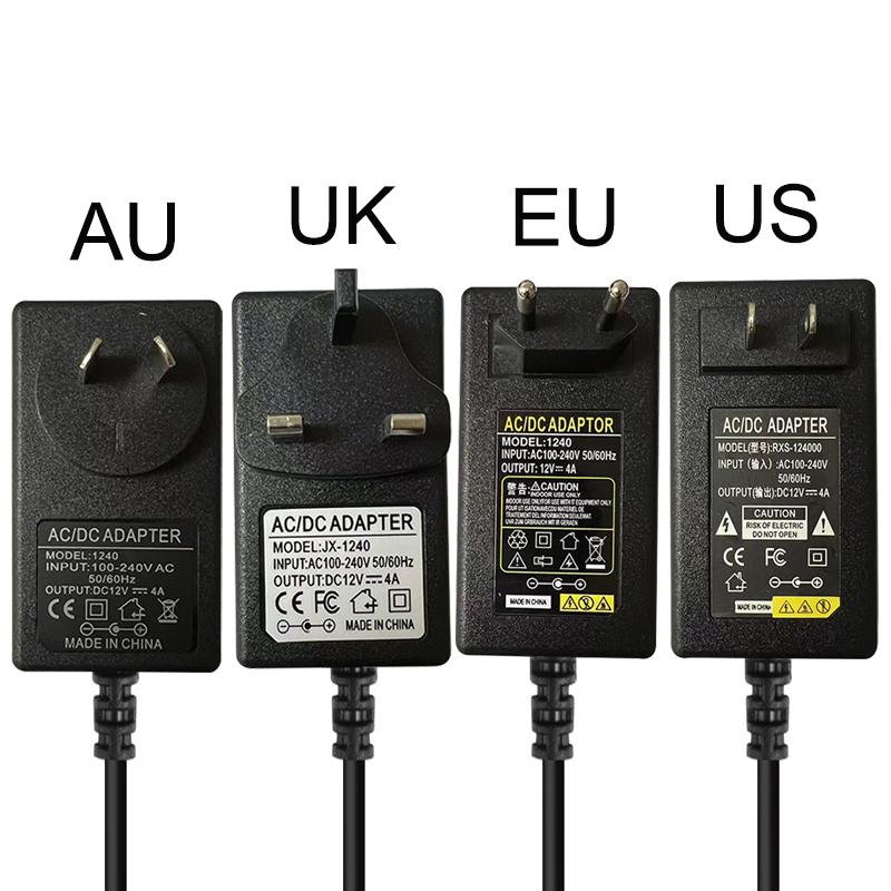 12V 4A Power Supply Adapter US EU AU UK Plug in DC Converter 100-240V AC to DC 12V 48W 4000mA Chargerfor CCTV LED Strip Light