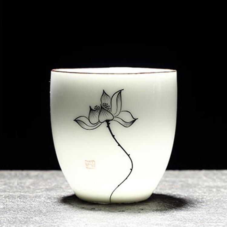 White Porcelain Tea Cups 6pcs / Lot Chinese Traditional Tea Cup Ceramic Advanced Porcelain Tea Set Accessories Drinkware