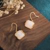 Chinese Court Style Bamboo Leaf Stud Earrings with White Jade for Women - Retro Dangle Design
