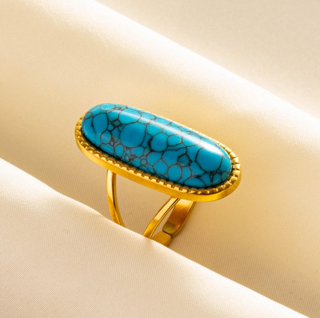 1pcs Blue Stone Ethnic Vintage Open Adjustable Sun Heart Star Stainless Steel Rings For Women Men Accessories Jewelry Bague Gift
