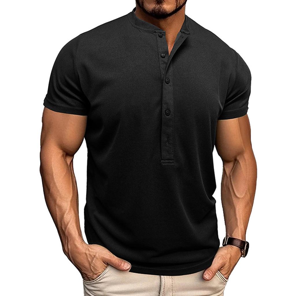 Men's Summer Solid Color Neck Short Sleeve Sports T-Shirt Tops