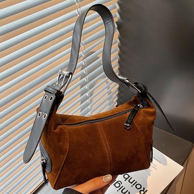 Autumn New Cool Pull Girl Niche Leather Zipper Single Shoulder Portable Underarm Bag Retro Bag Woman