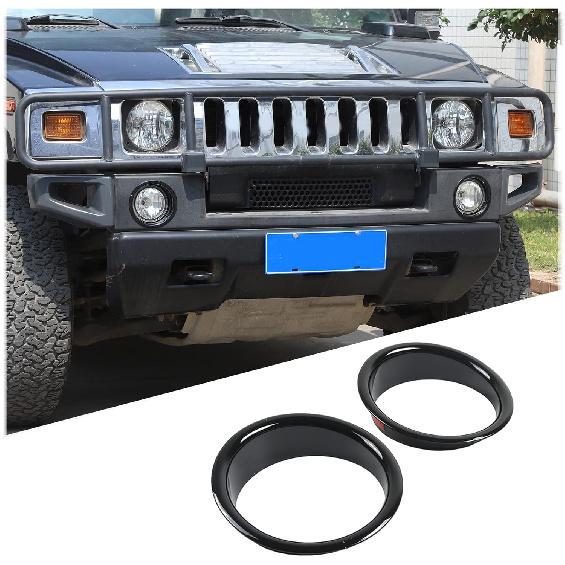 Front Bumper Driving Fog Light Ring Bezels Covers Trim Molding Fit for Hummer H2 2003-2009, ABS Front Fog Light Lamp Decoration Protector
