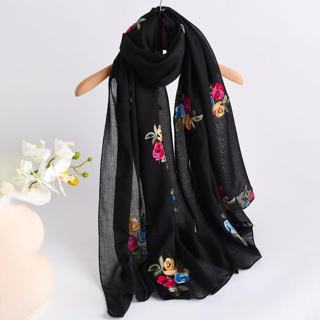 Spring Summer New Lightweight Breathable Cotton Linen Embroidery Scarf Ethnic Style Fashionable Soft Women'S Sunscreen Scarf