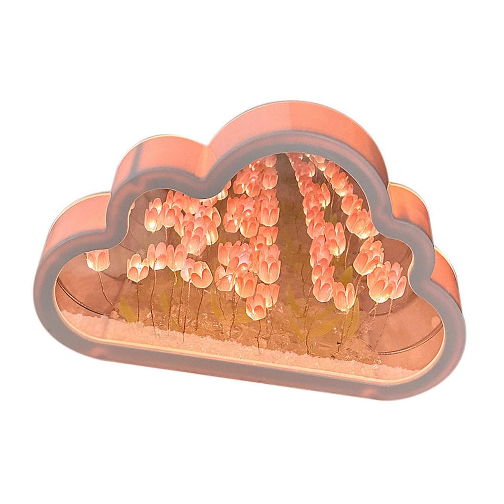 Tulip Cloud Mirror Night Lights 20 Pink Flowers Plastic Built In Batteries DIY Cloud Mirror Tulip