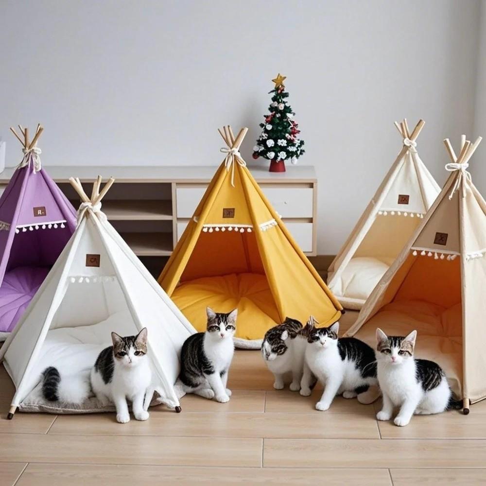 With Thick Cushion Cat Teepee Tent Washable Pet Tent Kennel Pet Bed Dog Tent Bed  Indoor Use