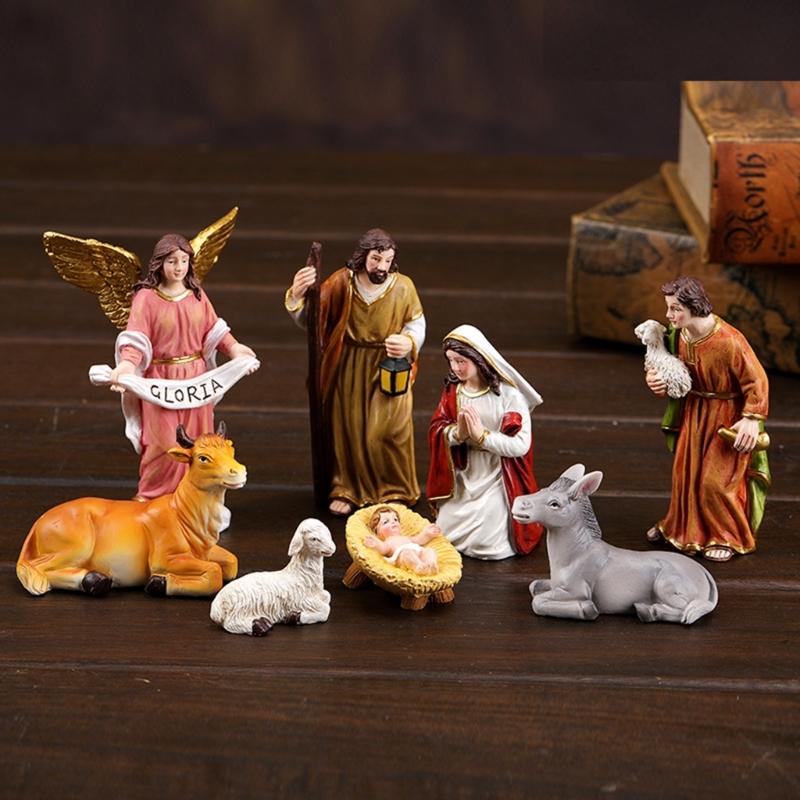 Christmas Nativity Figurines Resin Nativity Scene Statue with Stable Holy Family Statue Table Centerpieces Home Decors