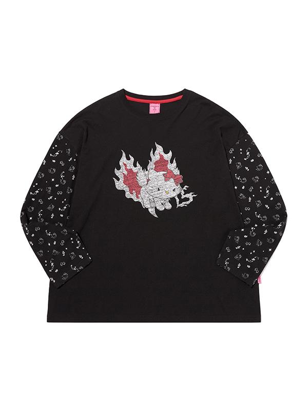 Kirsh X Charmy Kitty Graphic Loose Fit Long Sleeve [Black]