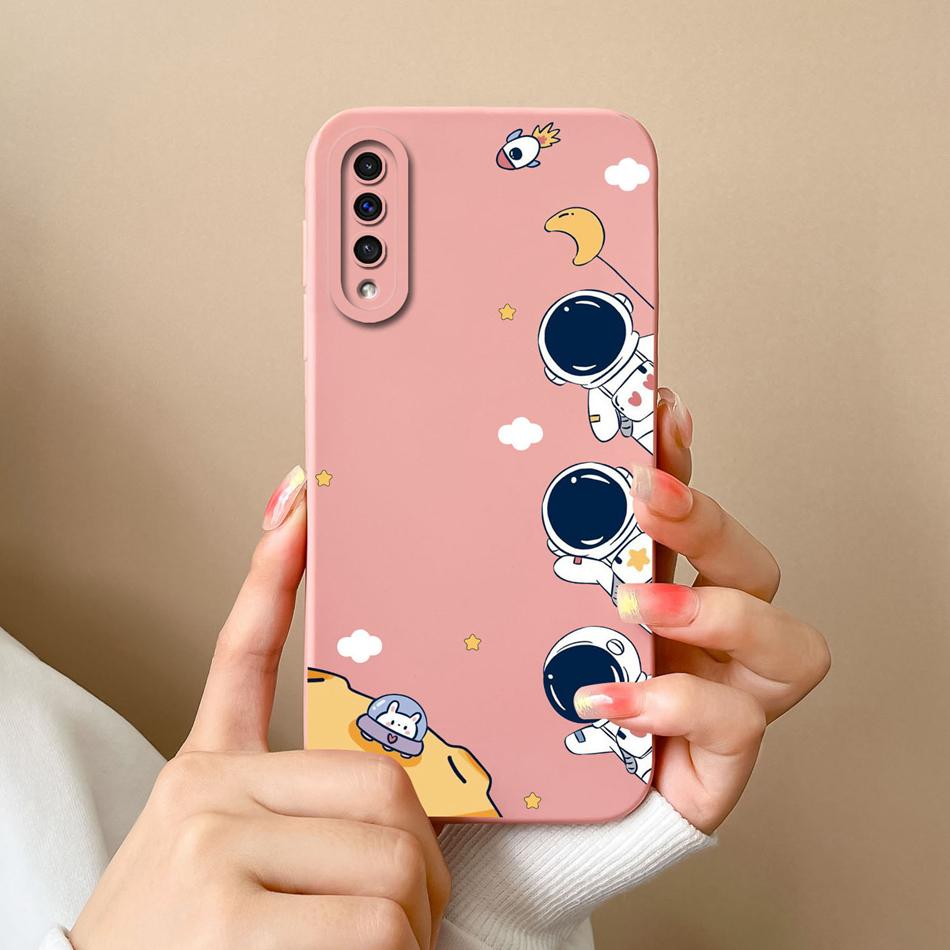 Case For Samsung A50 A50S Cute Astronaut Camera Lens Protection Soft Liquid Silicone Back Cover For Samsung Galaxy A 50 50S Capa