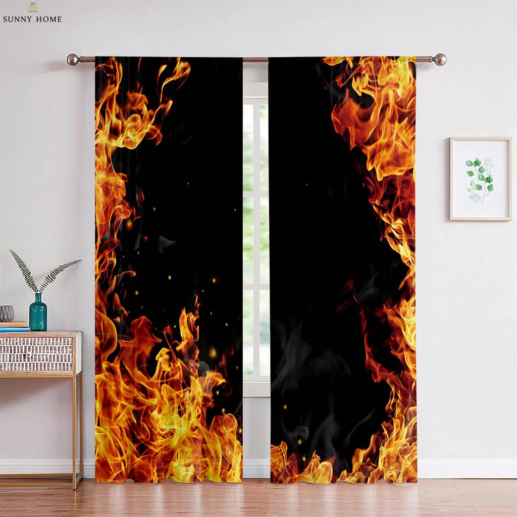Flame Skull 3D Printed Curtains Cool Black Curtains Living Room Kitchen Bedroom Decorative Curtains Easy To Wash And Care 2 Pcs