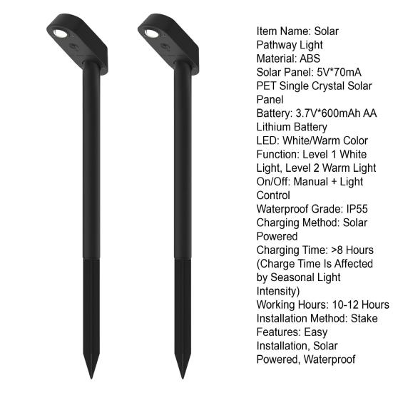 2 Pcs Solar Pathway Lights Outdoor LED Solar Lights Waterproof Solar Powered Landscape Stake Lights for Lawn Patio Walkway Driveway Decor