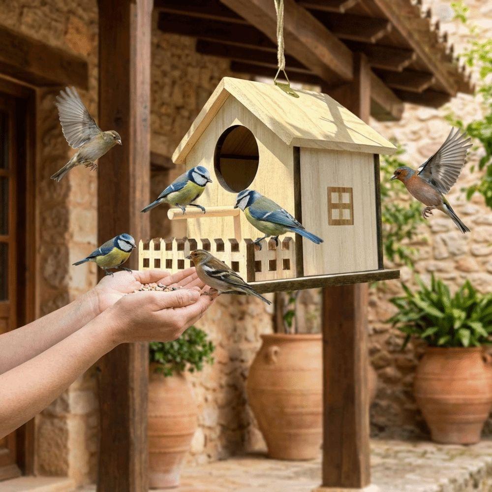 Hanging Bird Breeding Box Bird Cage Bird Feeder House Wood Bird House  Backyard Home