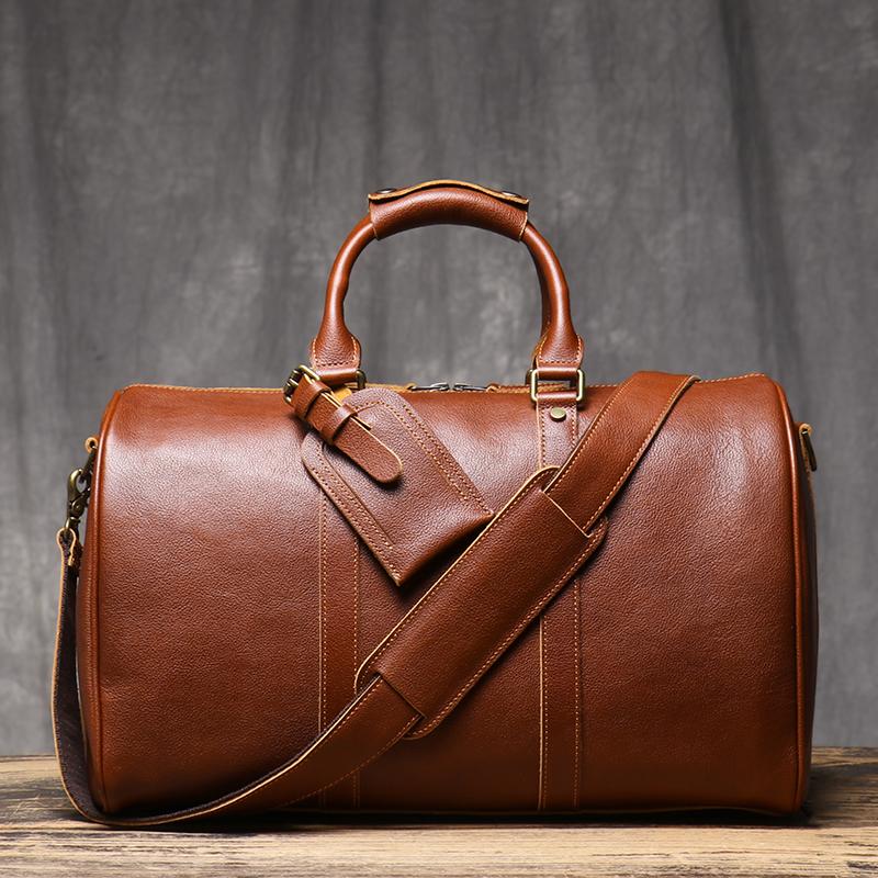 Vintage Men's Travel Bag Classic Business Messenger Bag Head Layer Cowhide Weekender Gym Bag Leather Handbag for Husband Gift