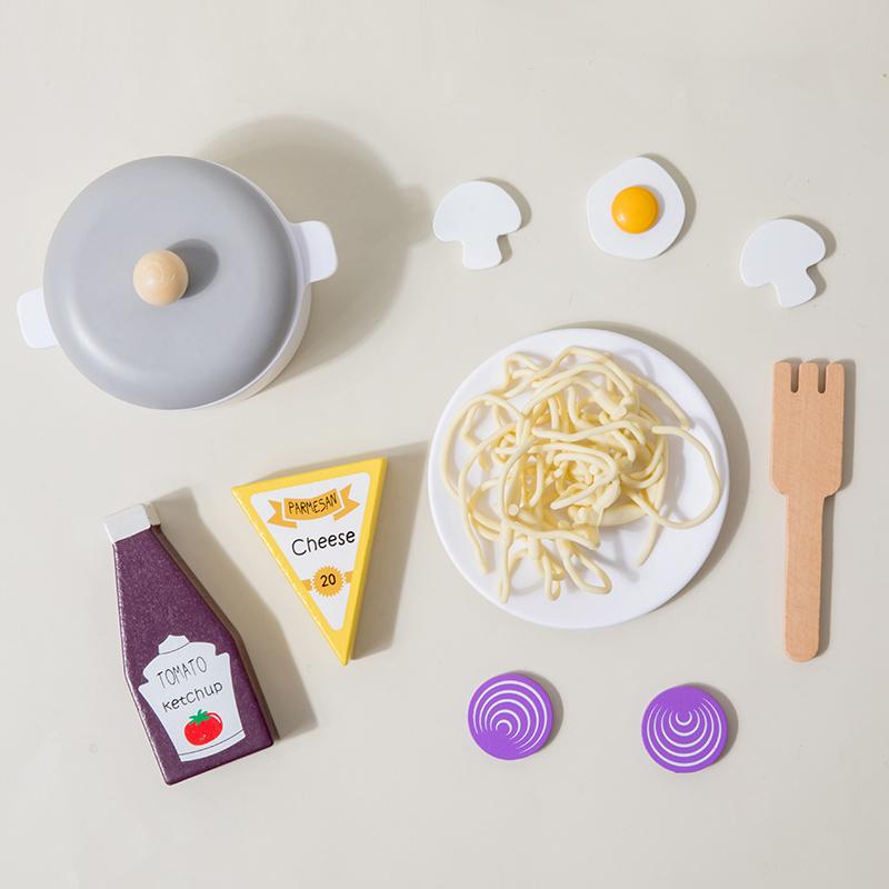 Wooden Simulation Food Spaghetti Cook Kitchen Pretend Play Makeup Barber Set Pasta Houseplay Roleplay Game for Kids Education