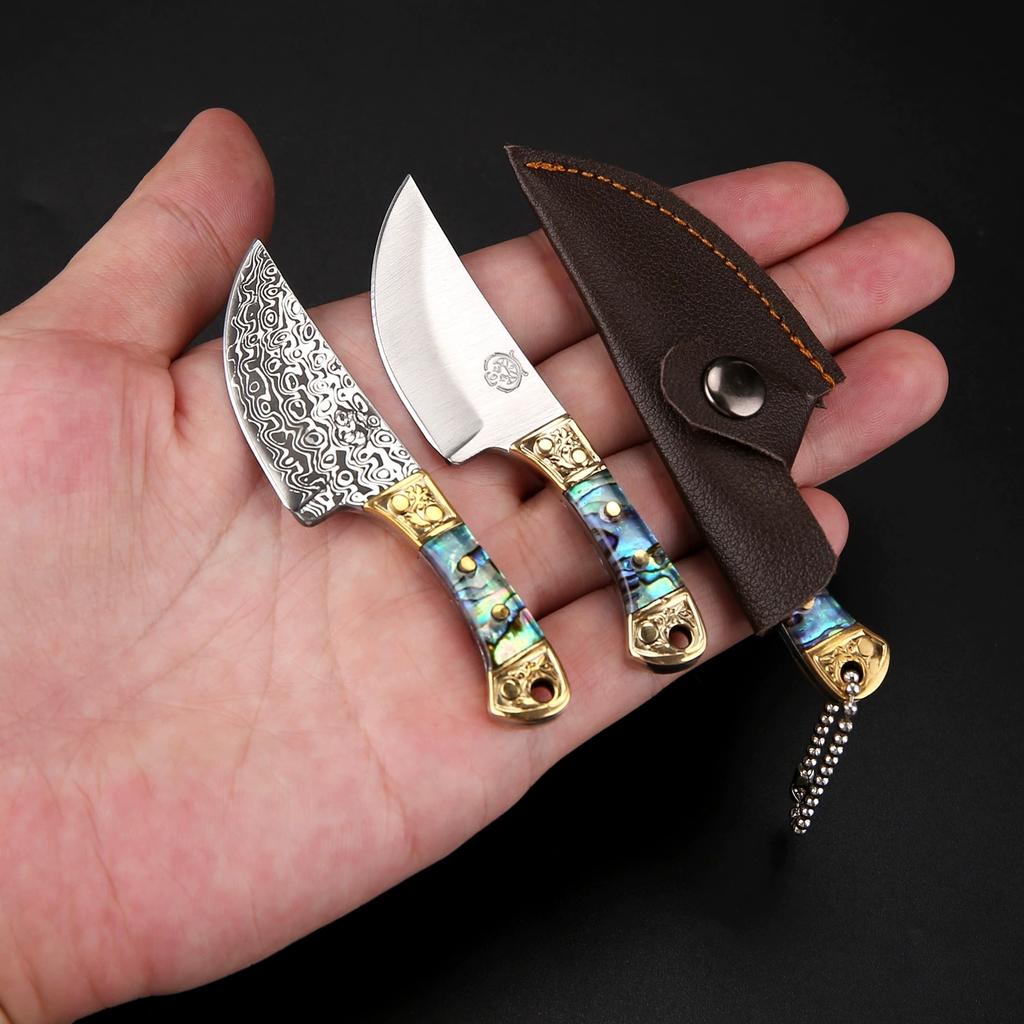 Mini Pocket Knife Shell Acrylic Keychain Pendant With Leather Cover Cleaver Blade Cutter Outdoor Tool Portable Folding Knife