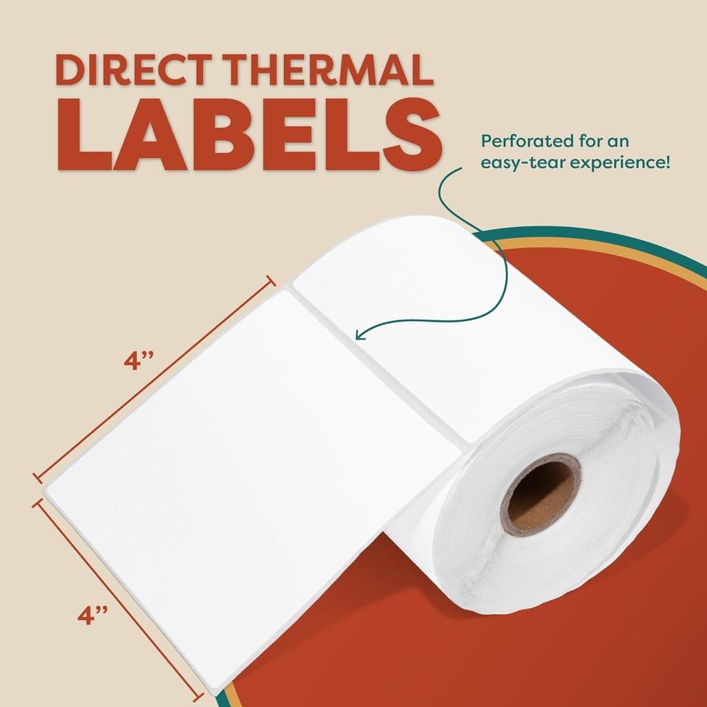 Adhesives - 4" X 4" Square Direct Thermal Labels Compatible with Rollo, Zebra, and Other Desktop Label Printers