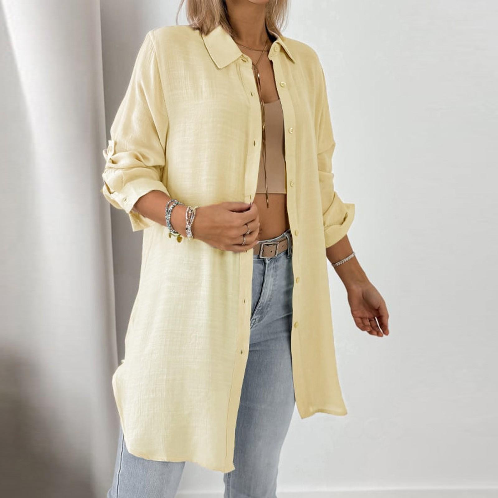 

Женская летняя весенняя рубашка с длинным рукавом, модная повседневная одежда, рубашка, топ XL жёлтый