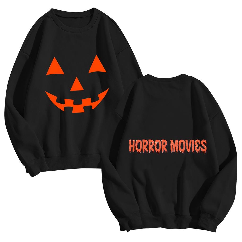 Mote for kvinner, avslappet langermet Halloween-trykket topp med rund hals