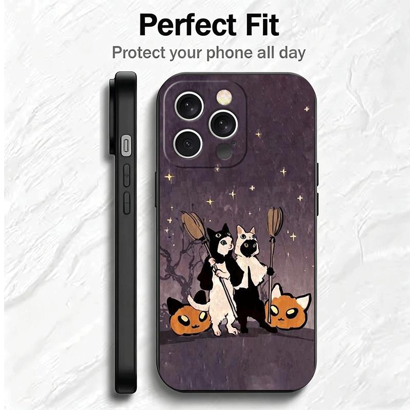 Black Cat Witch Aesthetics Soft Phone Case for iPhone 16 16E 17 Air 15 Pro Max 14 Plus 13 Mini 11 12 7 Black Cover Back Shell