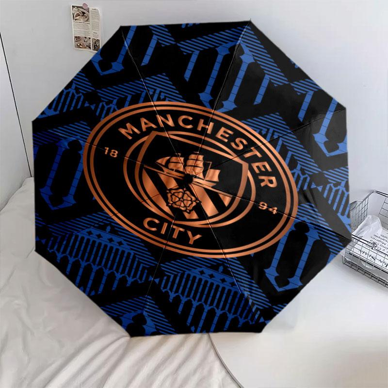 Man City pattern, automatic folding umbrella, portable and foldable design, 8 ribs, a Christmas or birthday gift.