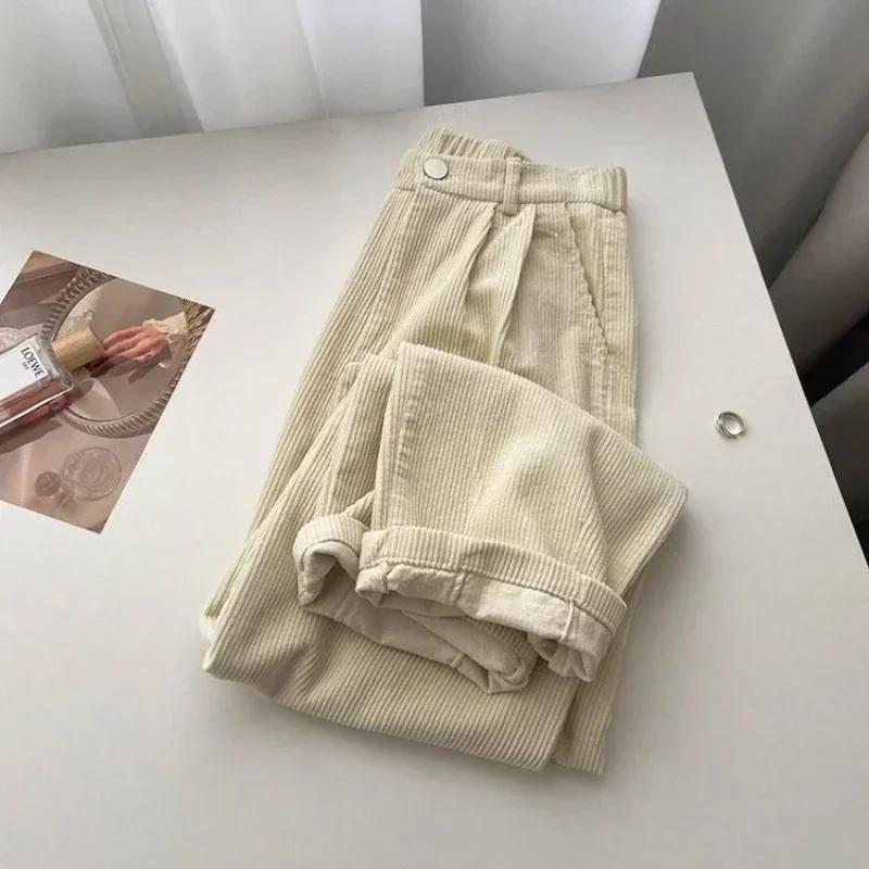 Vintage High Waist Corduroy Pants Women Spring Fall Straight Causal Full Length Trousers Korean Fashion Baggy All Match Pant