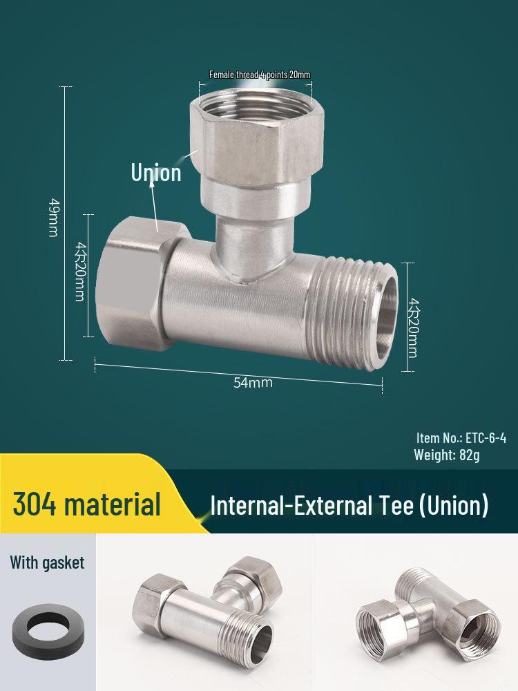 DN15 Tee Diverter: Copper/Stainless Steel, Internal/External Thread, One-In-Two-Out Water Pipe Connector