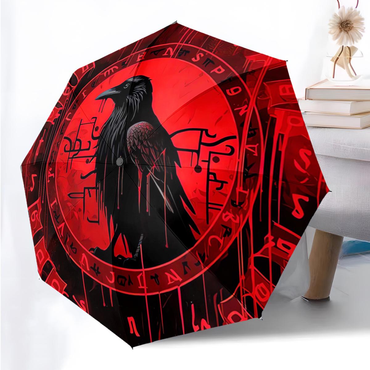 

1pc Gothic Raven & Celtic Knot Automatic Open/Close Umbrella - Automatic Folding Umbrella with 8-Rib Sturdy Frame, Red/Black R (as the picture,Iron&8K)