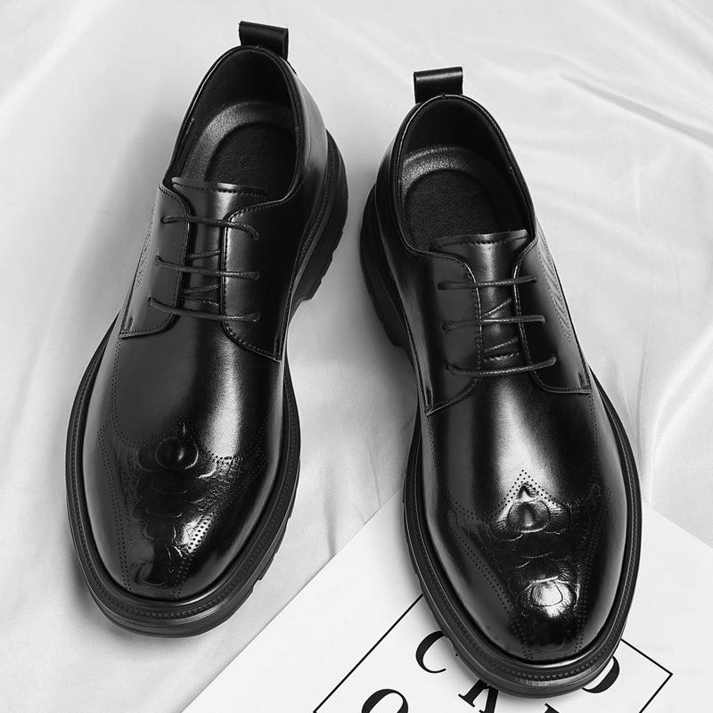 

Мужская кожаная обувь 2025: Осенняя мягкая подошва, британский стиль, повседневная и официальная одежда, идеально подходит для свадеб и бизнеса. Size 44 чёрный