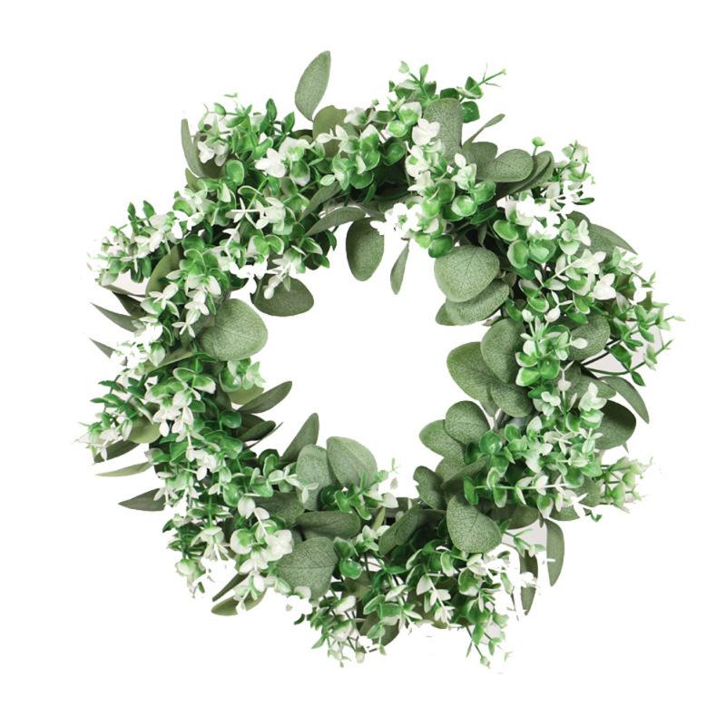 

Double Color Eucalyptus Garland Green Plant Decoration Round Artificial Flower Wreath Door Living