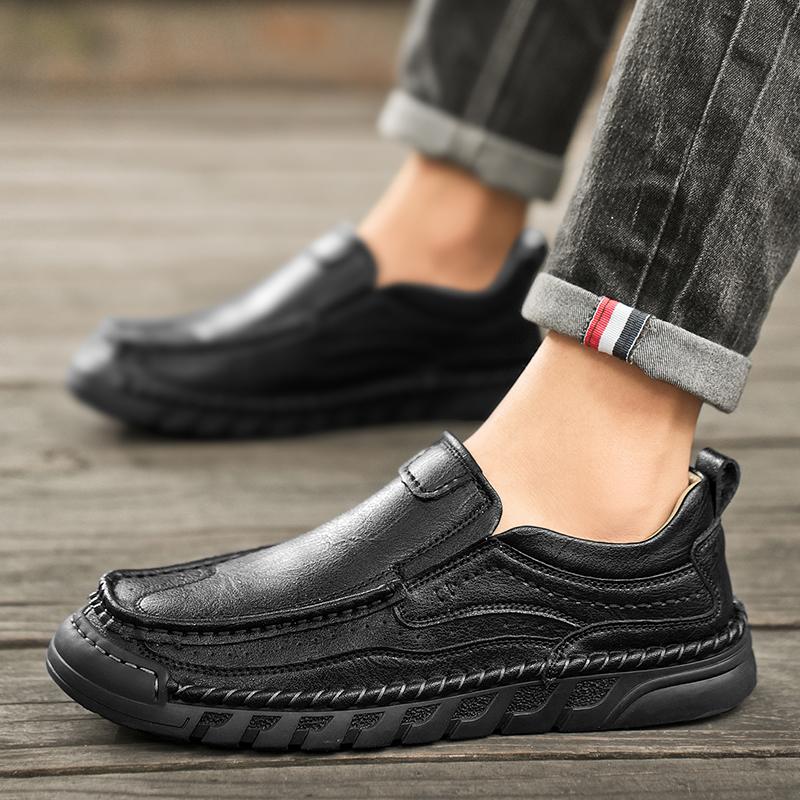 Mocasines de cuero hechos a mano para hombre, mocasines casuales y cómodos, sin cordones, planos, para caminar, gran oferta
